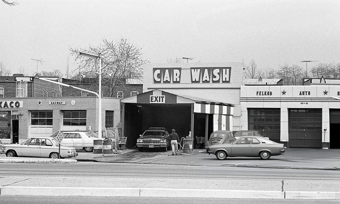 A Car Wash Beside A Texaco Gas Station On Woodhaven Boulevard In Queens' Forest Hills, 1975.