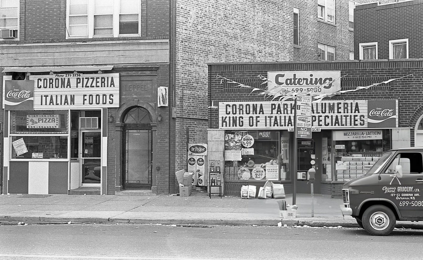 A Pizzeria And An Italian Grocery Store On Corona Avenue In Queens' Corona, 1975.