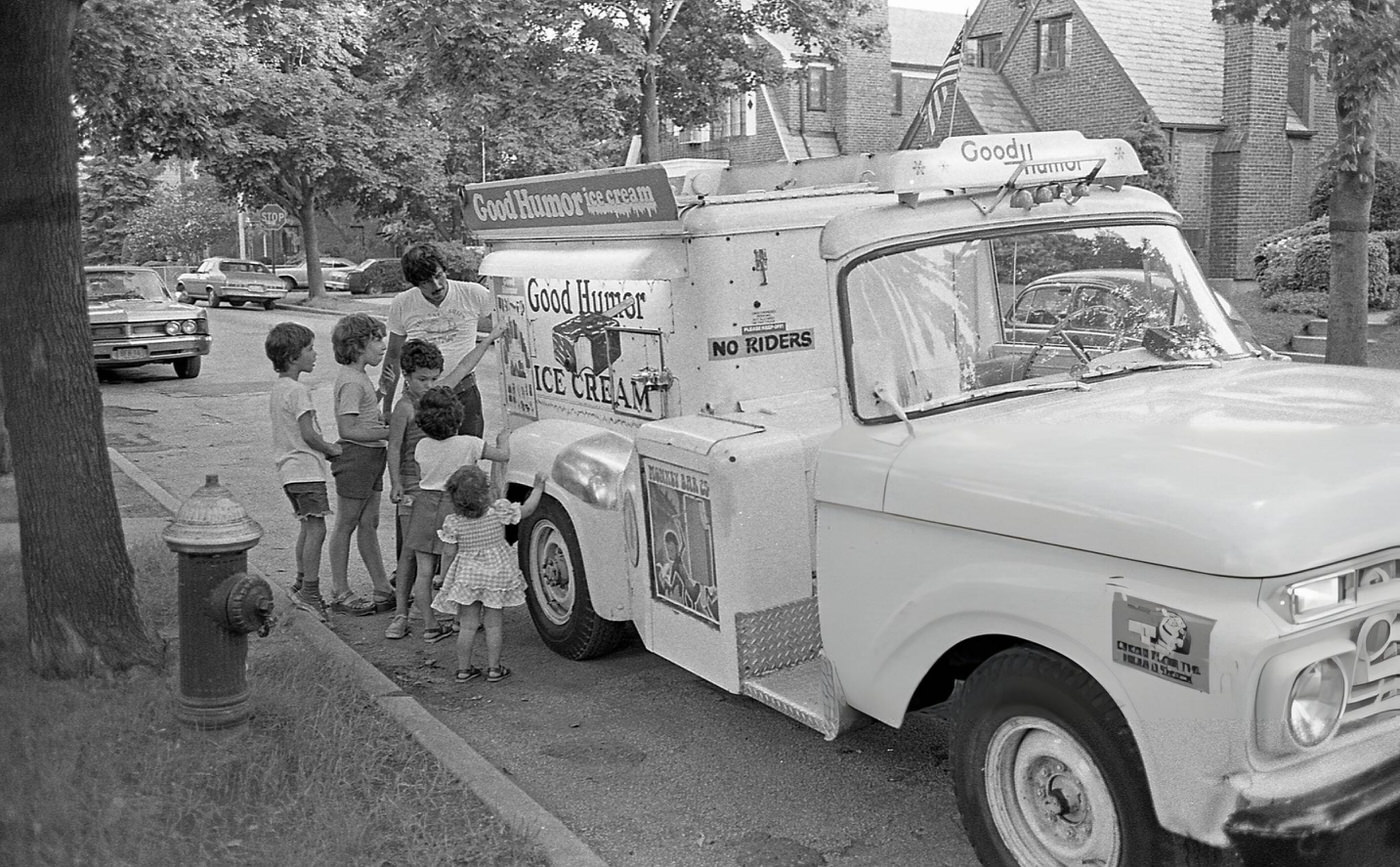 Children Gathered Around A 'Good Humor' Ice Cream Truck On Fitchett Street In Rego Park, Queens, 1976.