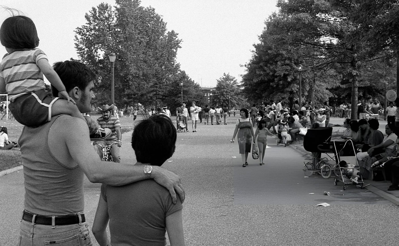 A Man Carries A Child On His Shoulders In Flushing Meadows Park, Corona, Queens, 1980.
