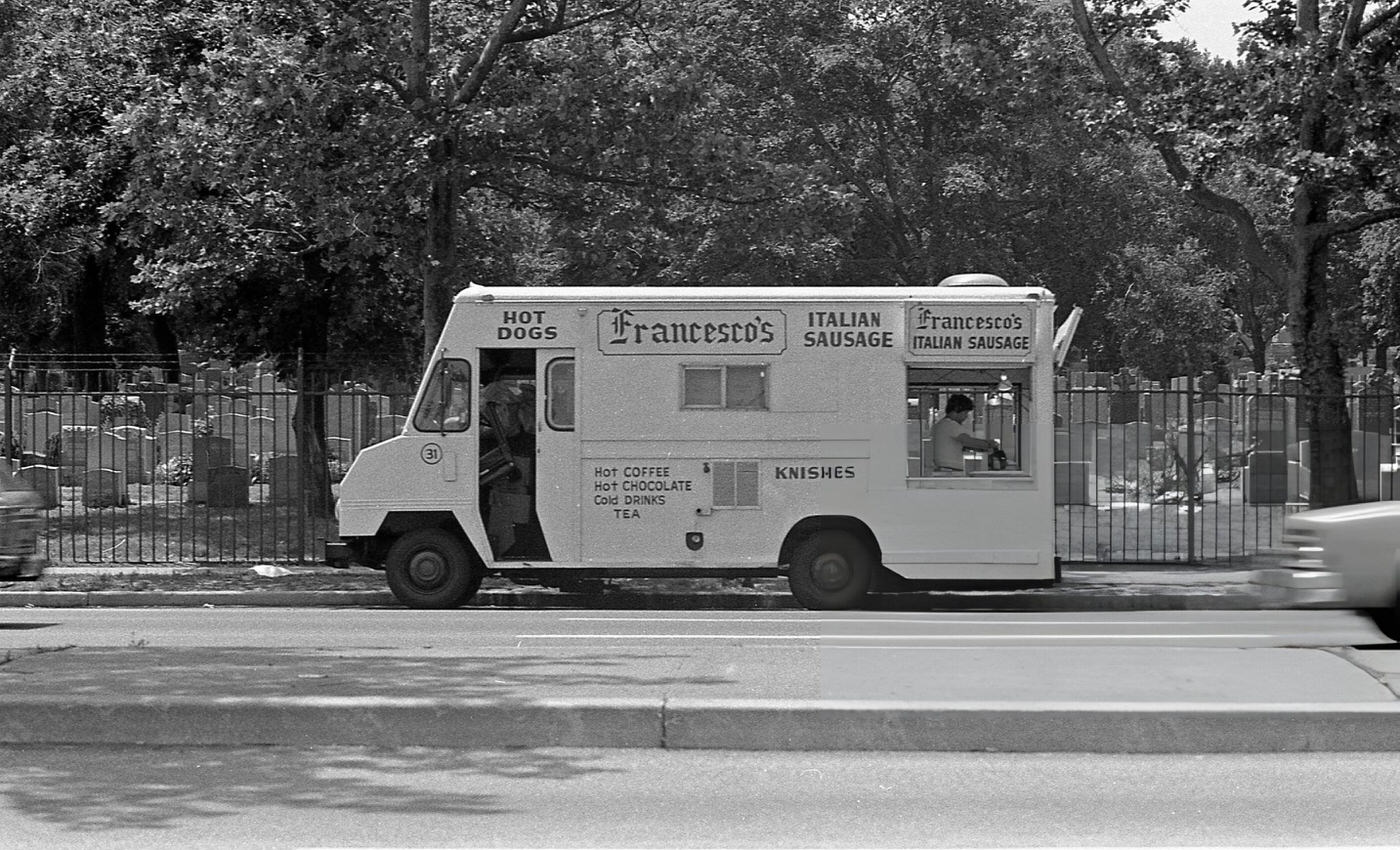 Francesco'S Italian Sausage Truck Sells Sausages, Hot Dogs, And Knishes In Rego Park, Queens, 1981.