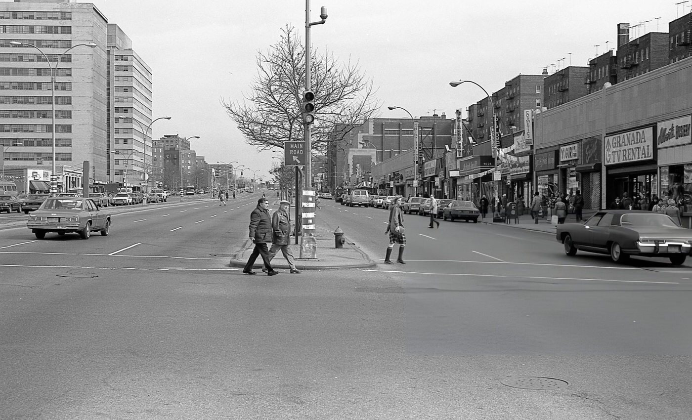 View Looking East Along Queens Boulevard At The 63Rd Drive Intersection In Rego Park, Queens, 1984.