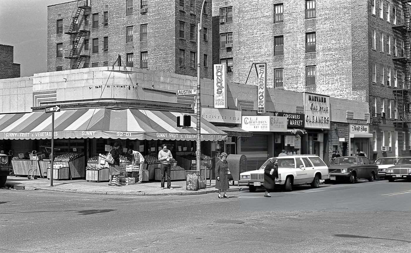 Businesses At The Intersection Of 63Rd Drive And Austin Street In Rego Park, Queens, Including The Sunny Fruit &Amp;Amp; Vegetables Market And Wong'S Chinese &Amp;Amp; American Restaurant, 1984.