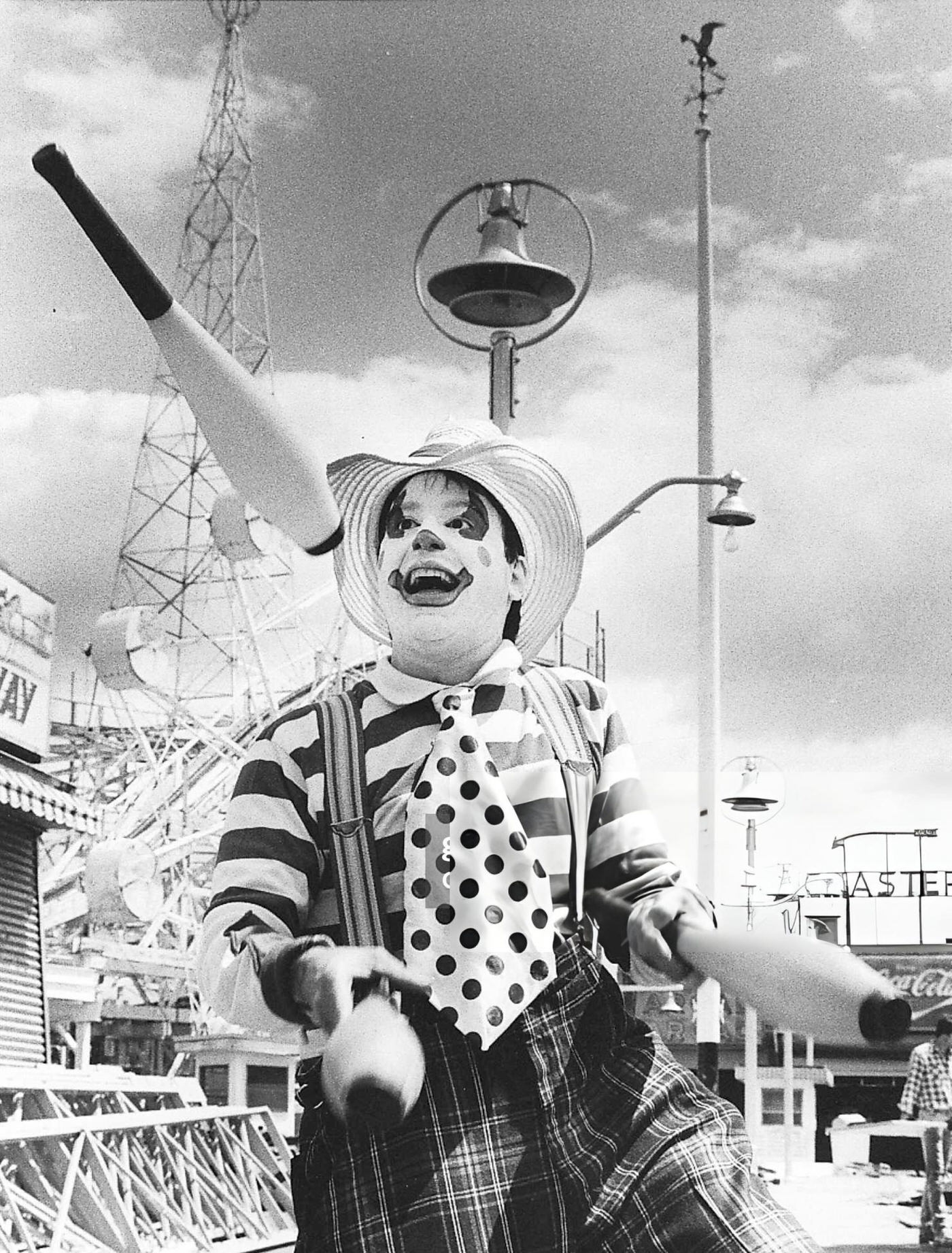 Josh Herman, &Amp;Quot;Smiling Josh The Clown&Amp;Quot;, Practices Juggling For The Season'S Grand Opening Of Rockaways' Playland In Queens, 1984.