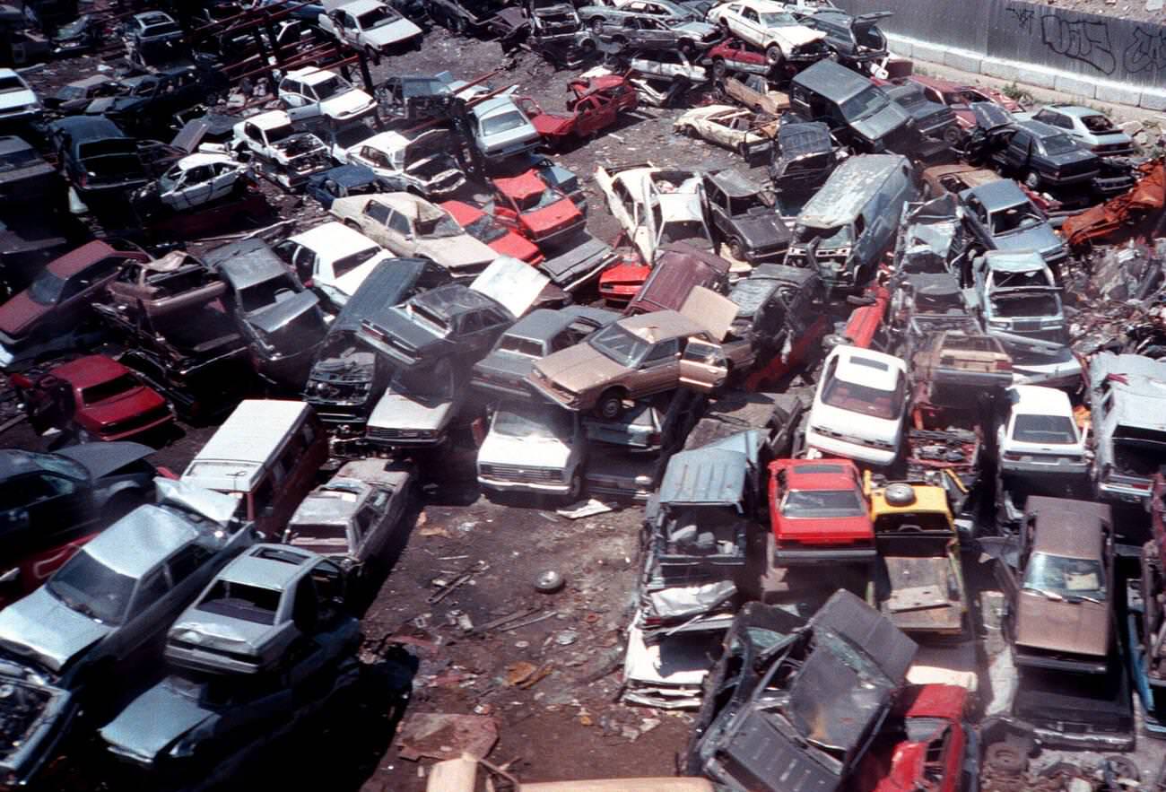 An Aerial View Of An Automobile Scrapyard In Willets Point, Flushing, Queens, 1999.