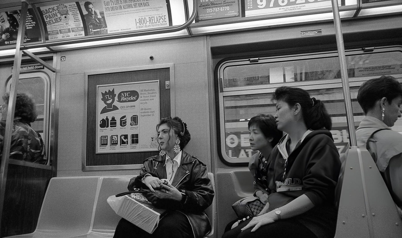 Commuters Seated On An R Train At The Woodhaven Boulevard - Slattery Plaza Station In Elmhurst, Queens, 1993.