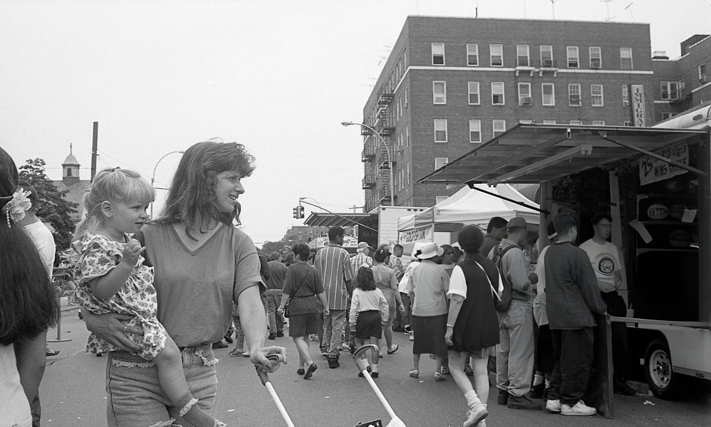 Pedestrians Visiting Vendor Stalls On 63Rd Drive During The 63Rd Drive Street Fair In The Rego Park Neighborhood, Queens, 1995.