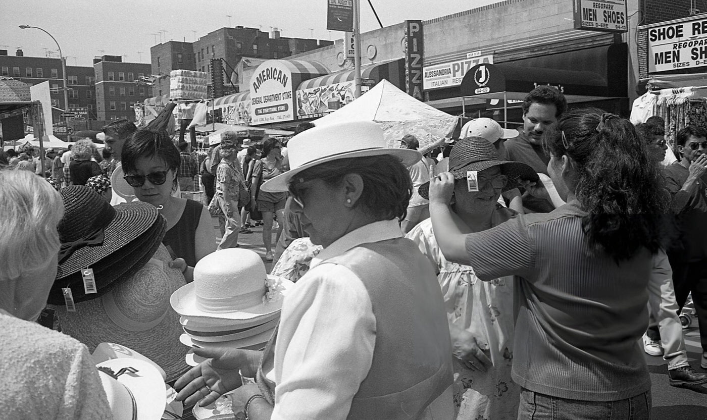 Customers Try On Hats At A Vendor'S Stall During The 63Rd Drive Street Fair, Rego Park, Queens, 1997.
