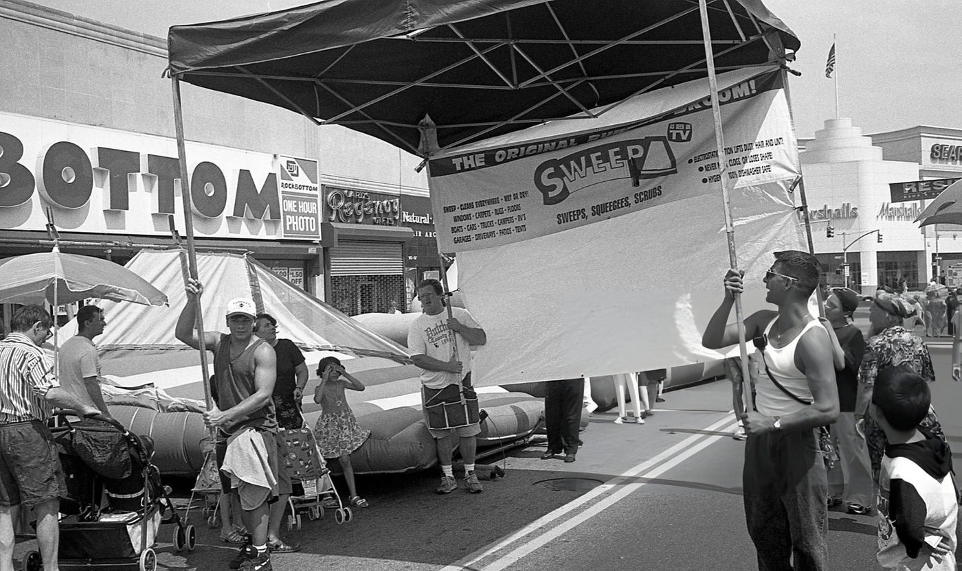 Volunteers Carry A Large Canopy Into Place On 63Rd Drive During The 63Rd Drive Street Fair, Rego Park, Queens, 1997.