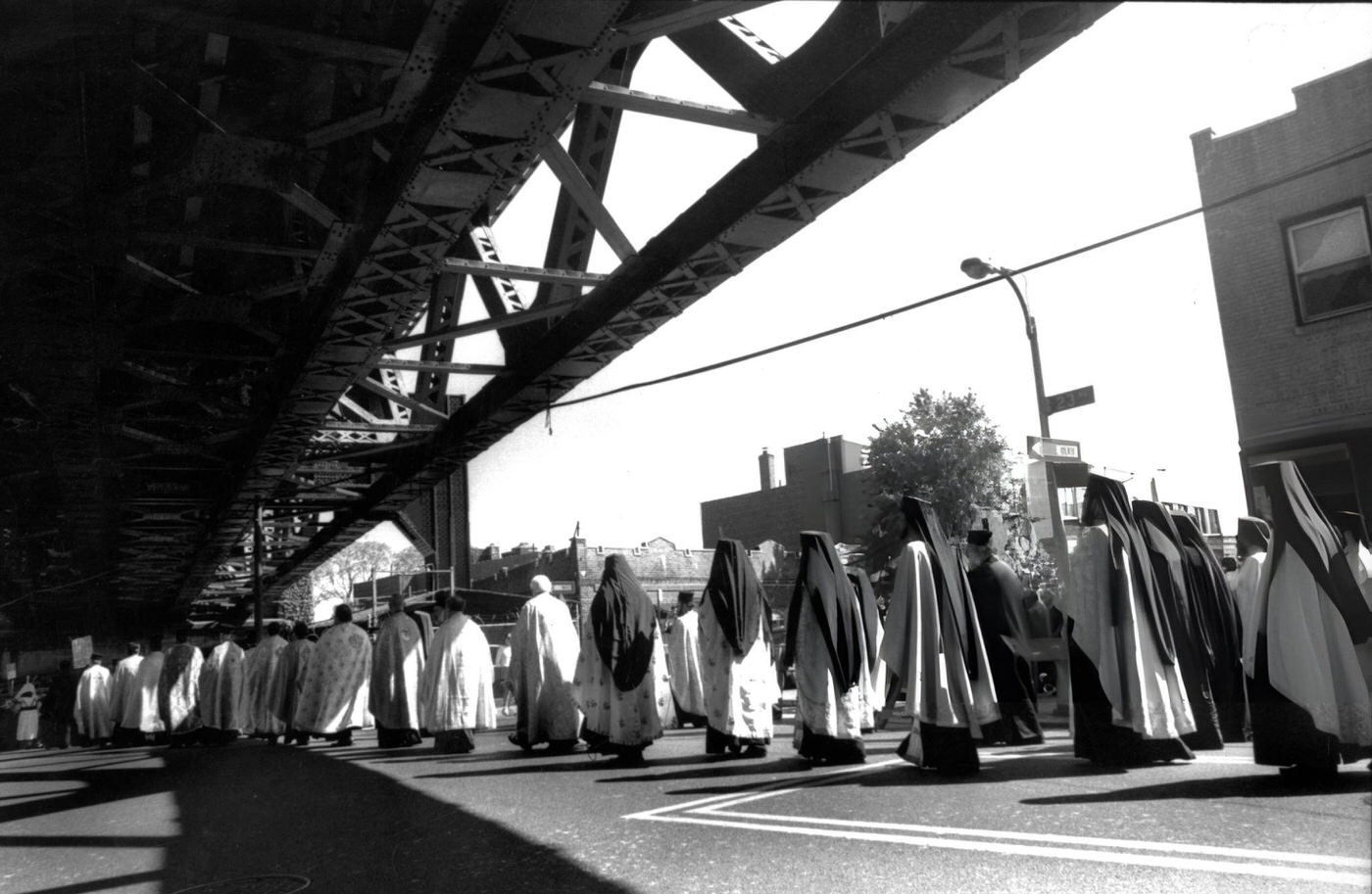 Greek Orthodox Priests March In A Procession To Honor A Visit By The Greek Patriarch In The Astoria Neighborhood Of Queens, 1998.