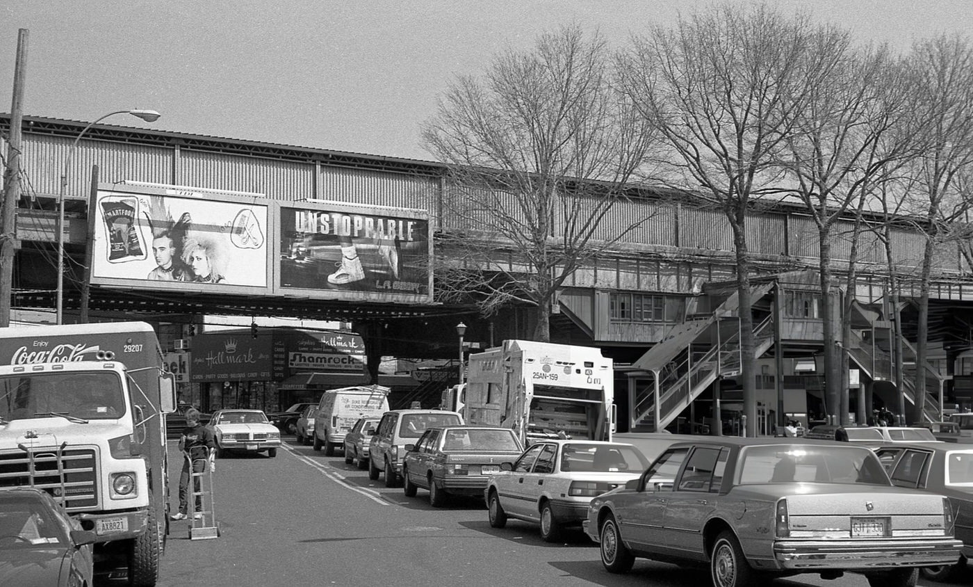 National Street Towards The Elevated Subway Line On Roosevelt Avenue In Corona, Queens, 1990S.