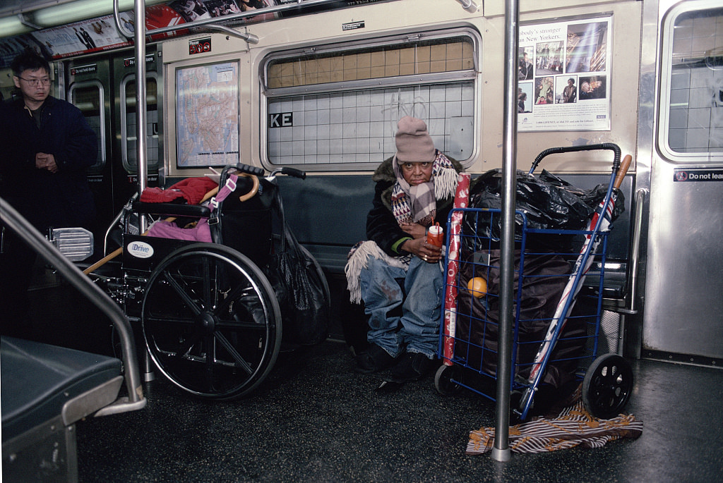 Homeless Woman Riding On The E Train, Union Turnpike Station, Queens, 2004