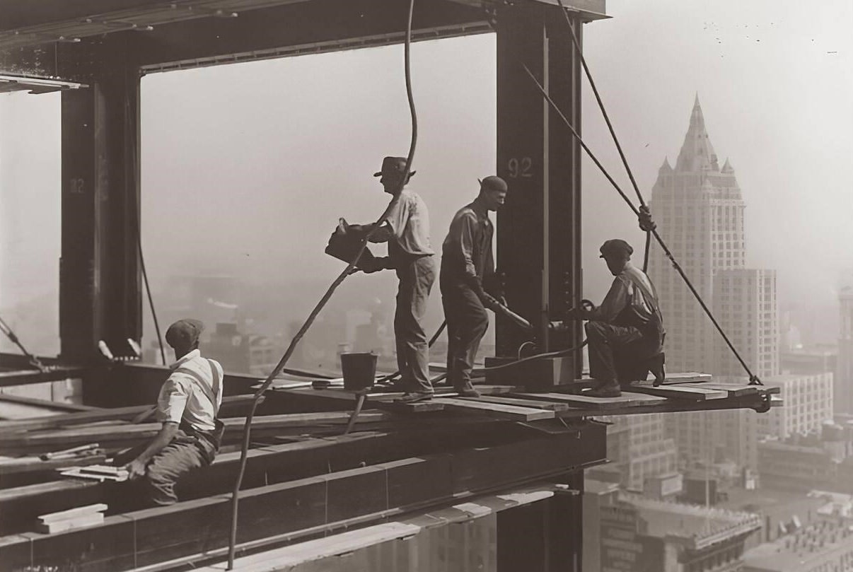 Riveting The Last Bolts On The Morning Mast Of The Empire State Building, 1931.