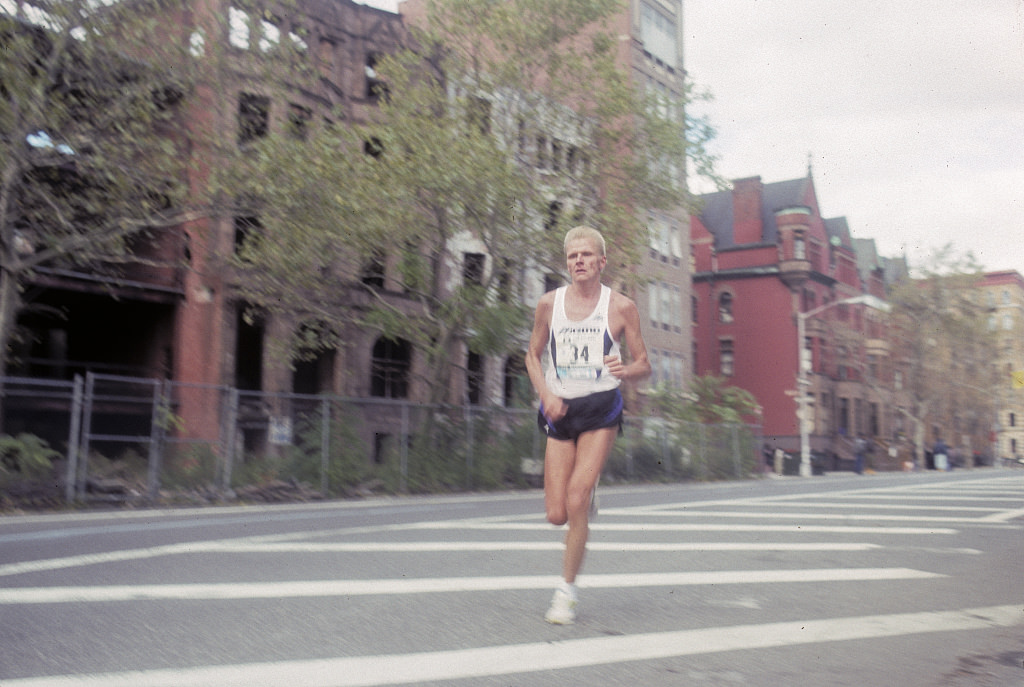 New York City Marathon, View Nw Along Mt. Morris Park East From W. 120Th St., Harlem, 1994