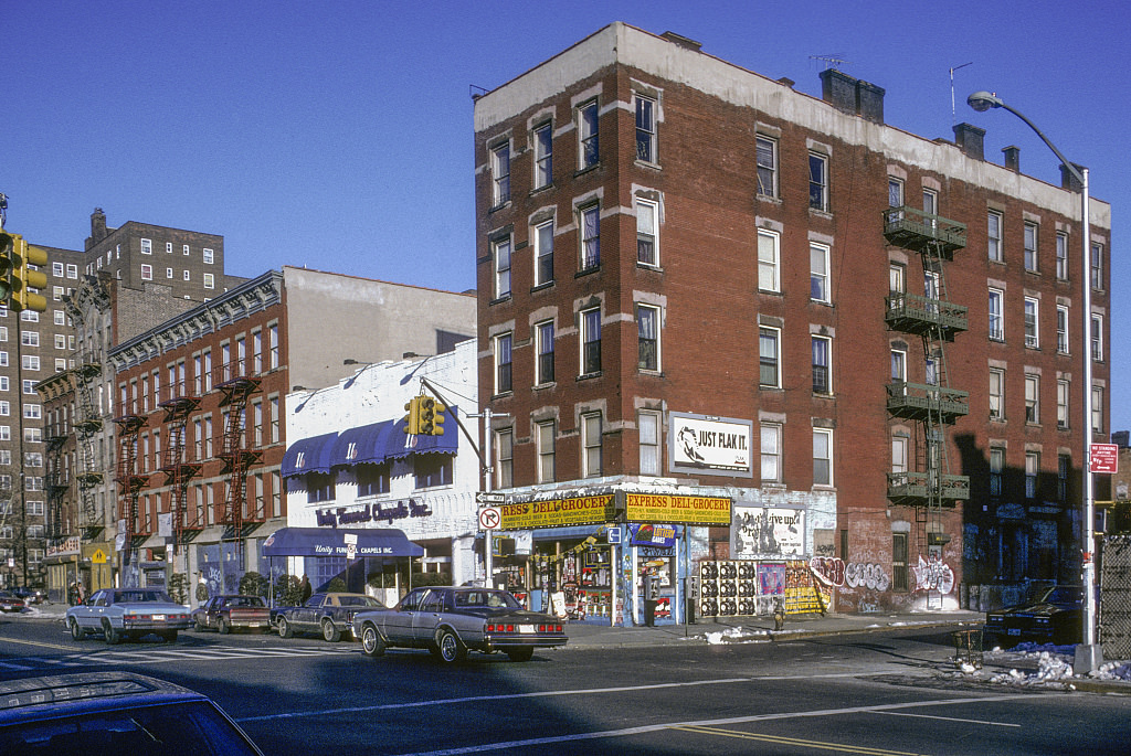 View NE along Frederick Douglass Blvd. from W. 126th St., Harlem, 1995