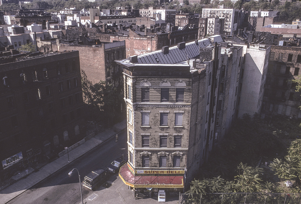 View west along W. 119th St. from St. Nicholas Ave., Harlem, 1995