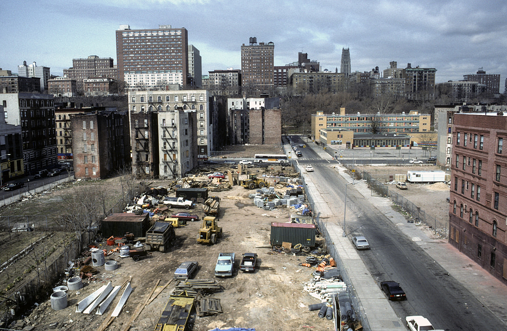 View west along W. 119th St. from Frederick Douglass Blvd., Harlem, 1995