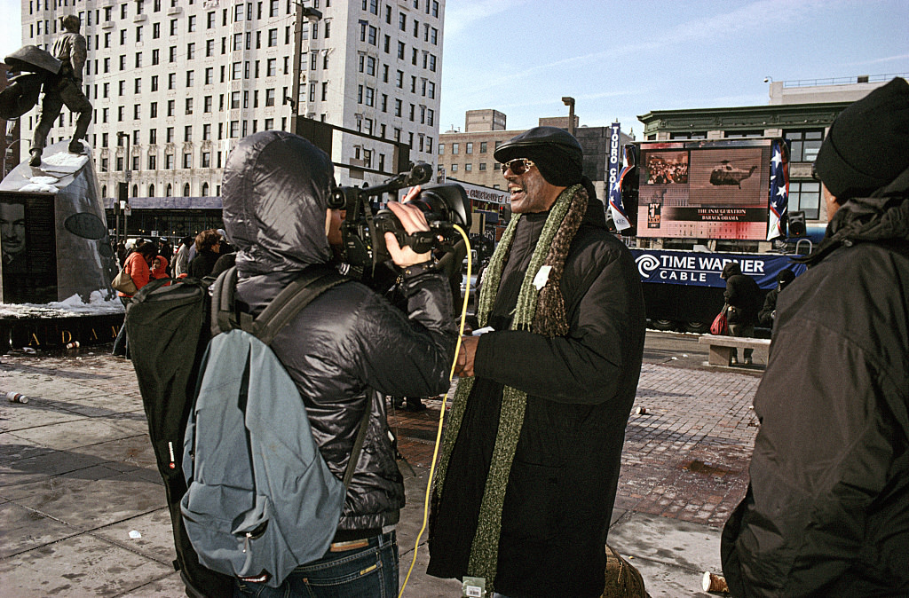 Man Being Interviewed On The Occasion Of President Obama'S Inauguration, W. 125Th St. At Acp Blvd., Harlem, 2009.
