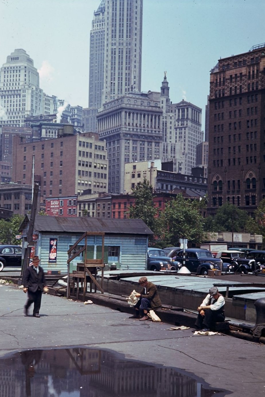 Skyscrapers Looking Toward Financial District From An East River Pier, 1941