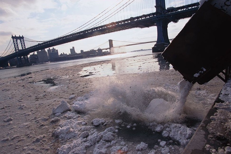 Bulldozer Dumping Snow In River, 1996