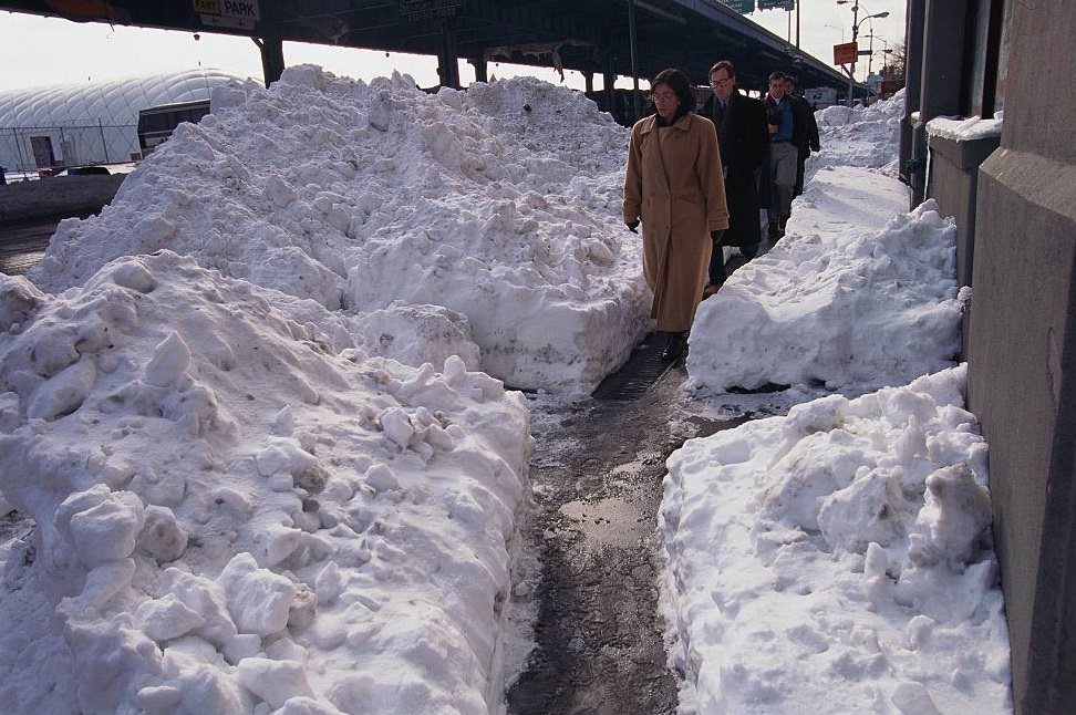 Mounds Of Snow Lining City Sidewalk, 1996