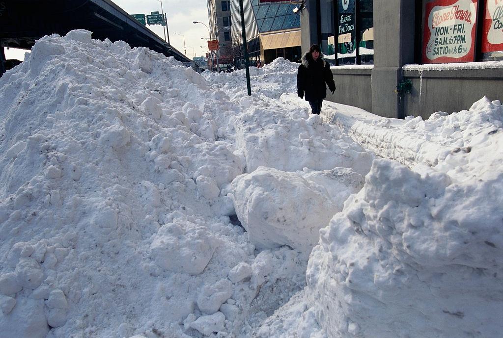 Mounds Of Snow Lining City Sidewalk, 1996