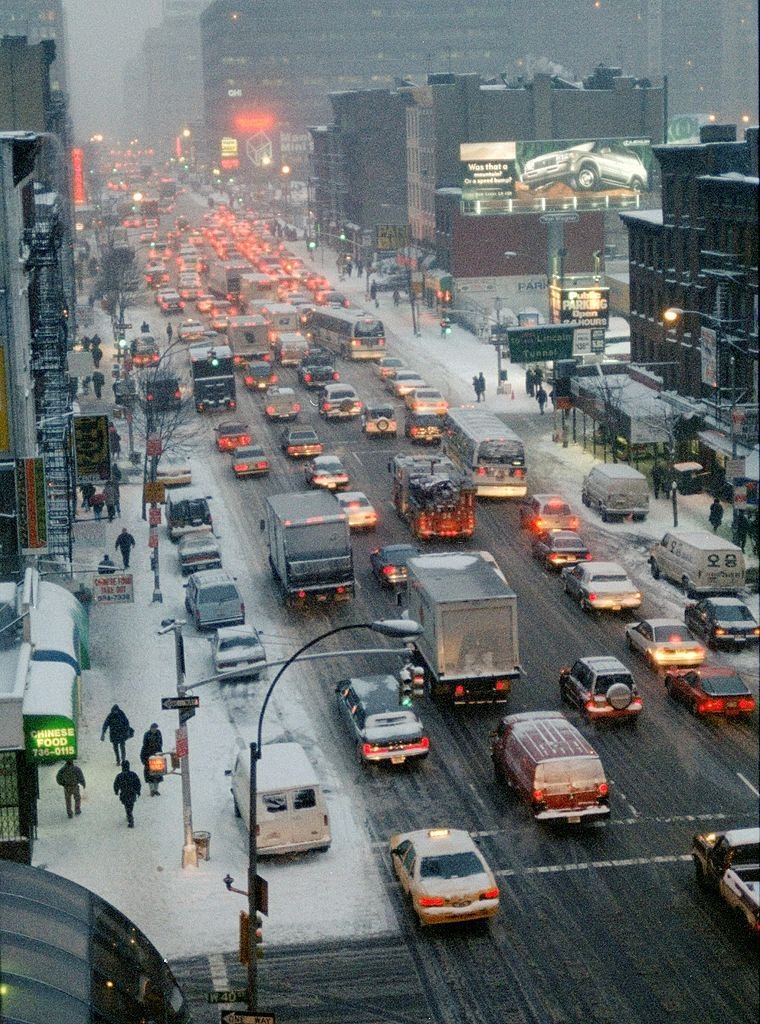 Traffic Heading Down Ninth Ave. After A Snowstorm Which Complicated The Evening Commute.
