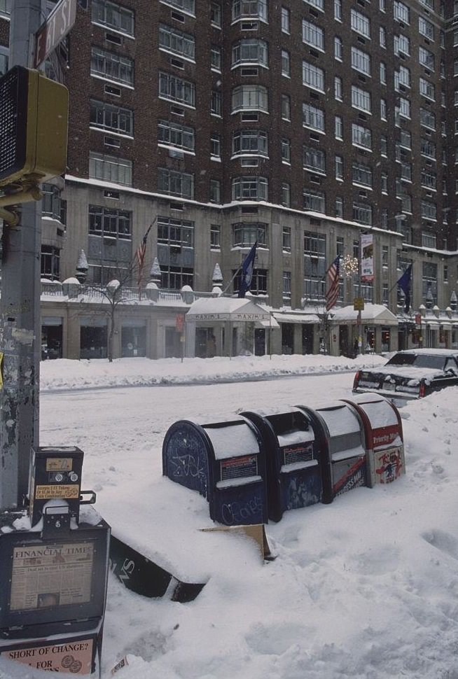 Row Of Mailboxes In Snowbank On Sidewalk, 1996