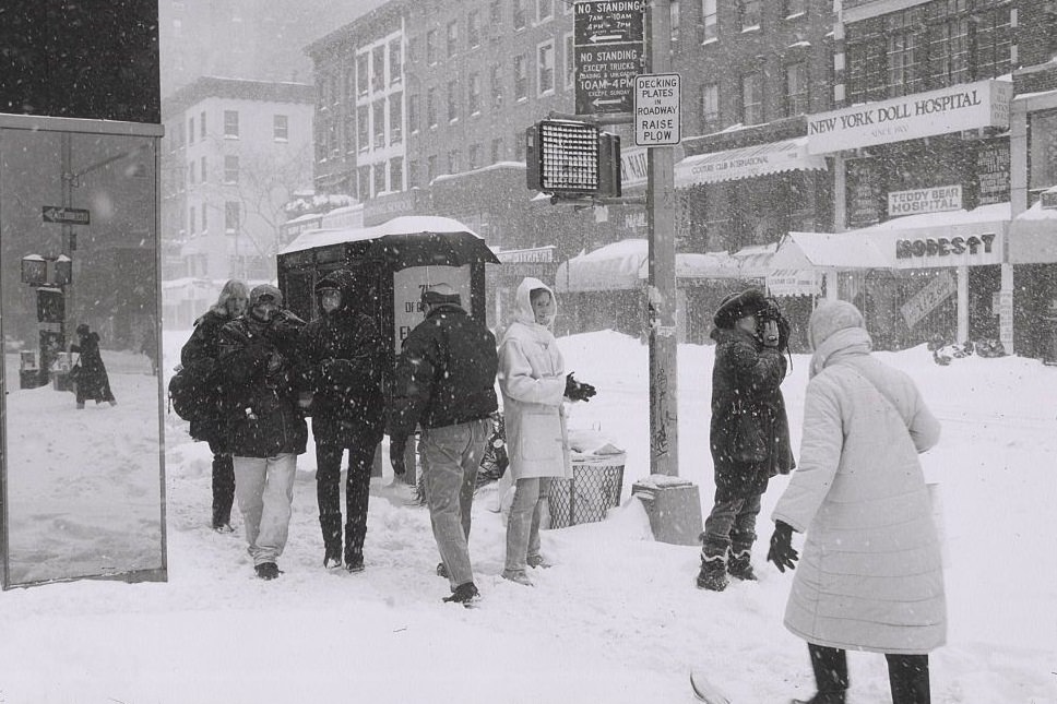 Pedestrians Walking On Street During Snowstorm, 1996