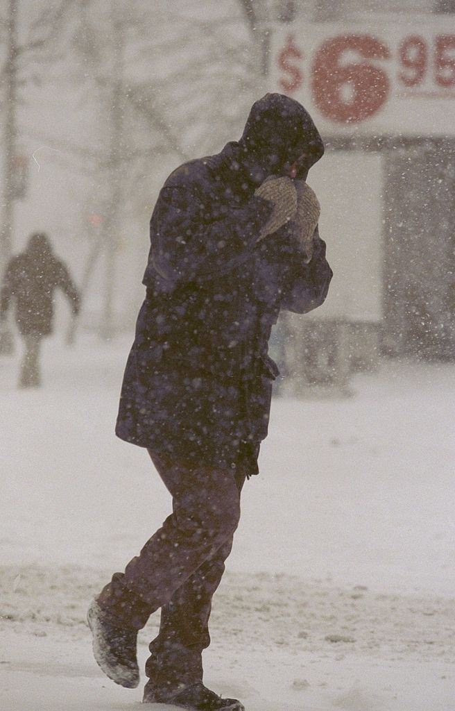 Pedestrian Makes His Way Across W. Broadway During A Blizzard, 1996
