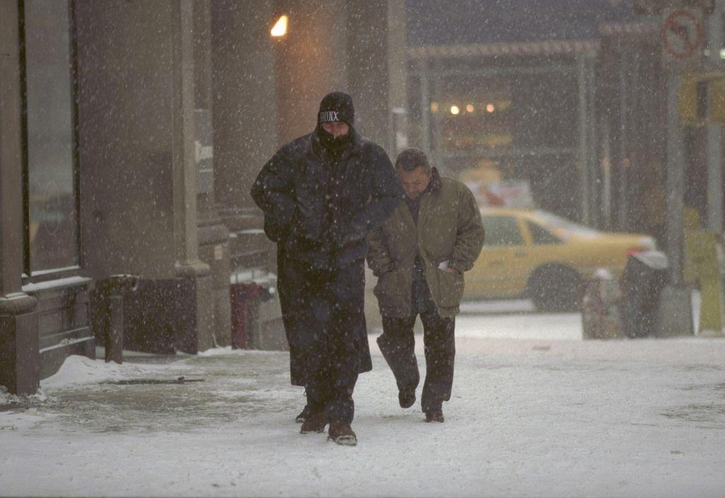 Pedestrians Slowly Make Their Way Up 57Th St. During A Blizzard, 1996