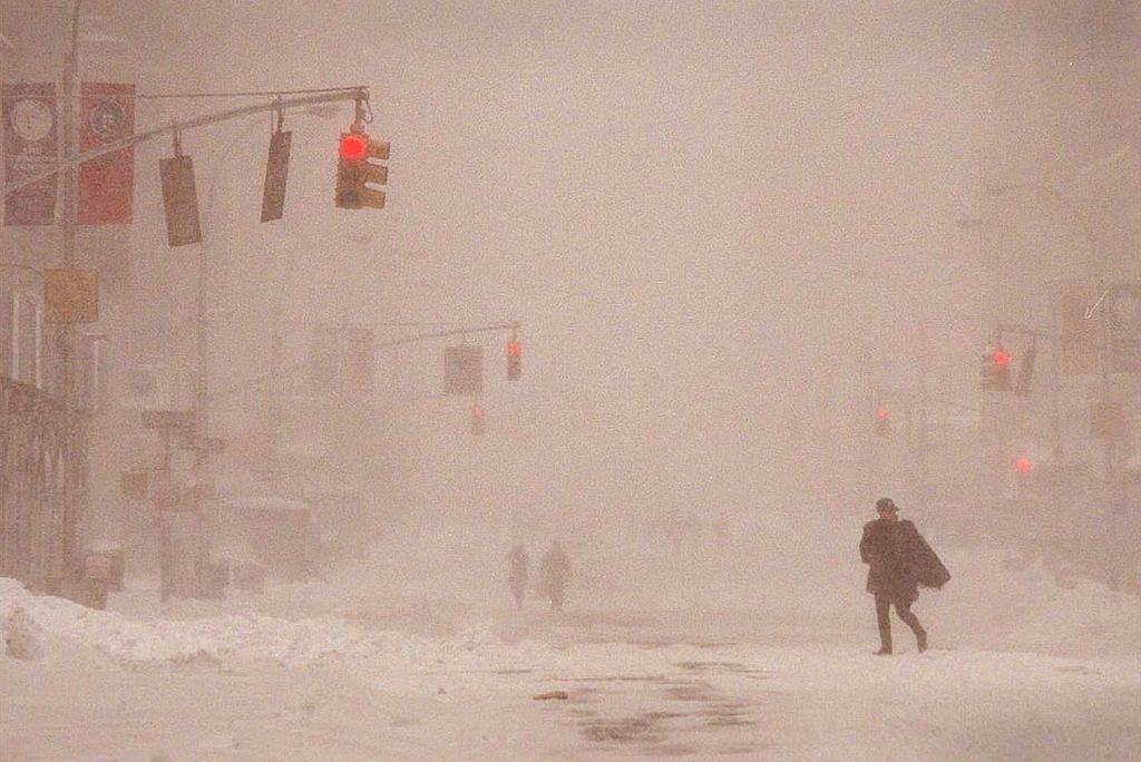 A New Yorker Makes Her Way Down Seventh Avenue In Manhattan, 1996