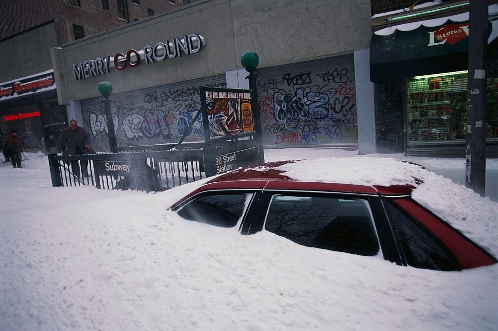 Car On City Street Buried In Snow, 1996