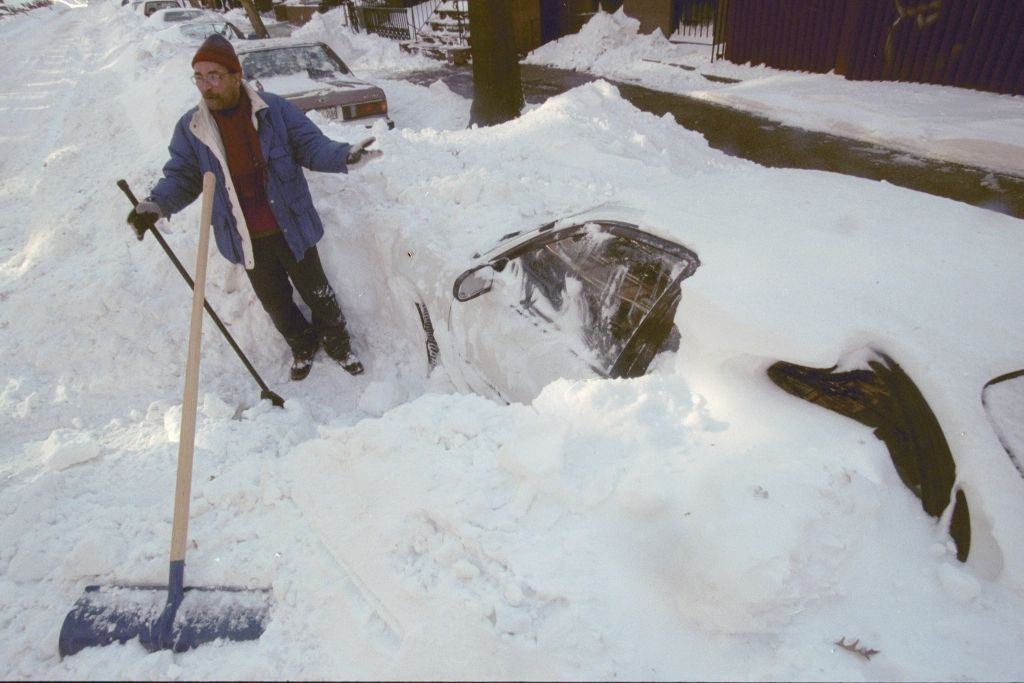 Earl Lessey Starts Digging One Of His Two Cars Out Of The Snow In Carroll Gardens After A Blizzard Left Them Buried, 1996
