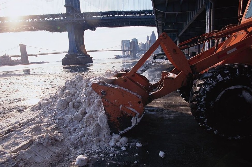 Bulldozer Dumping Snow In River, 1996