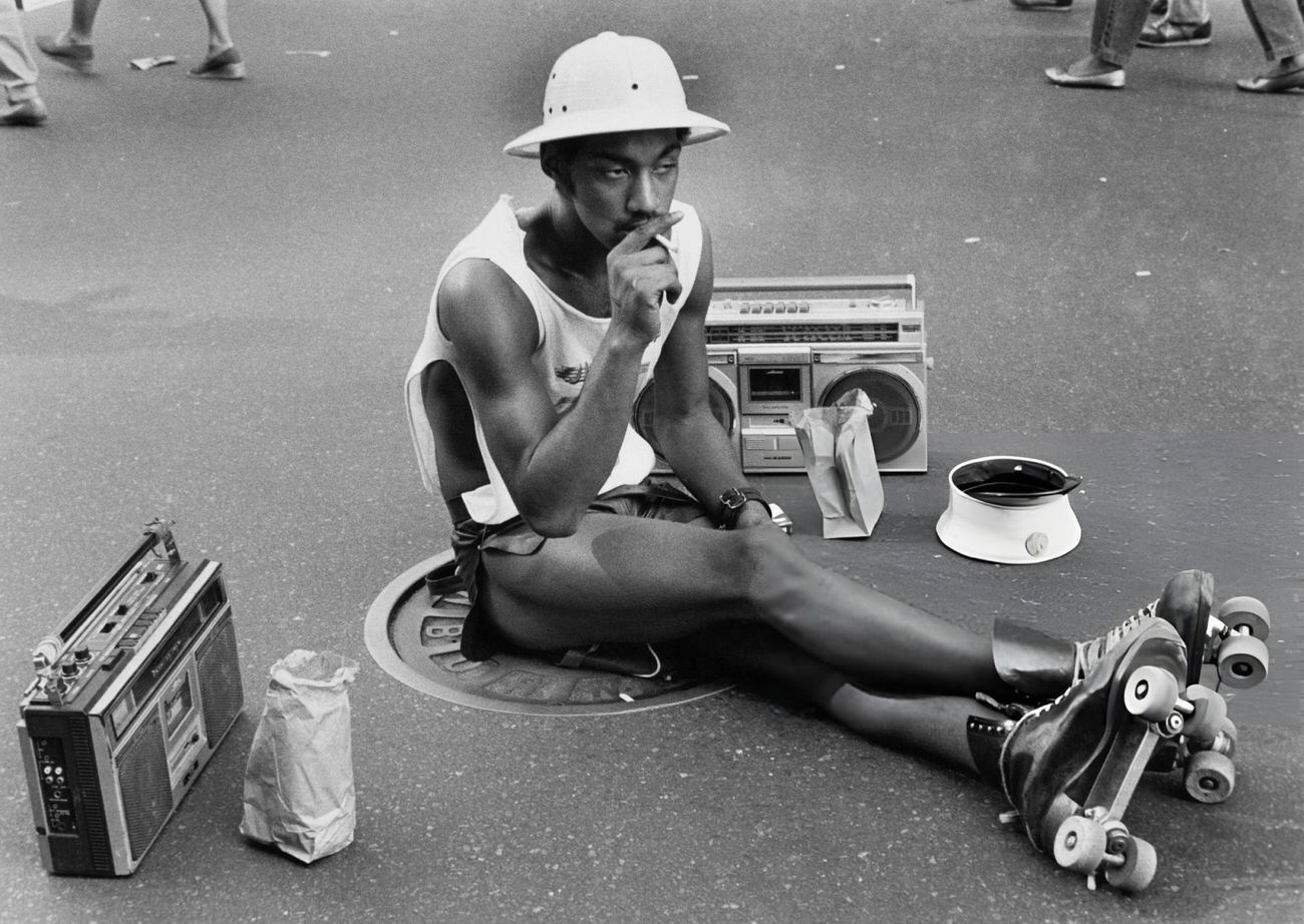 A Young Man In Roller Skates And A Pith Helmet, And Boombox, 1980