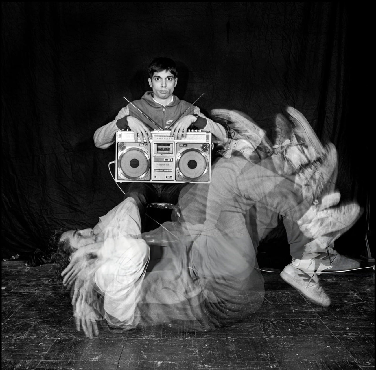 Members Of The Soul Sonic Rockers With A Boombox, A Breakdance Team From New York City, 1983.