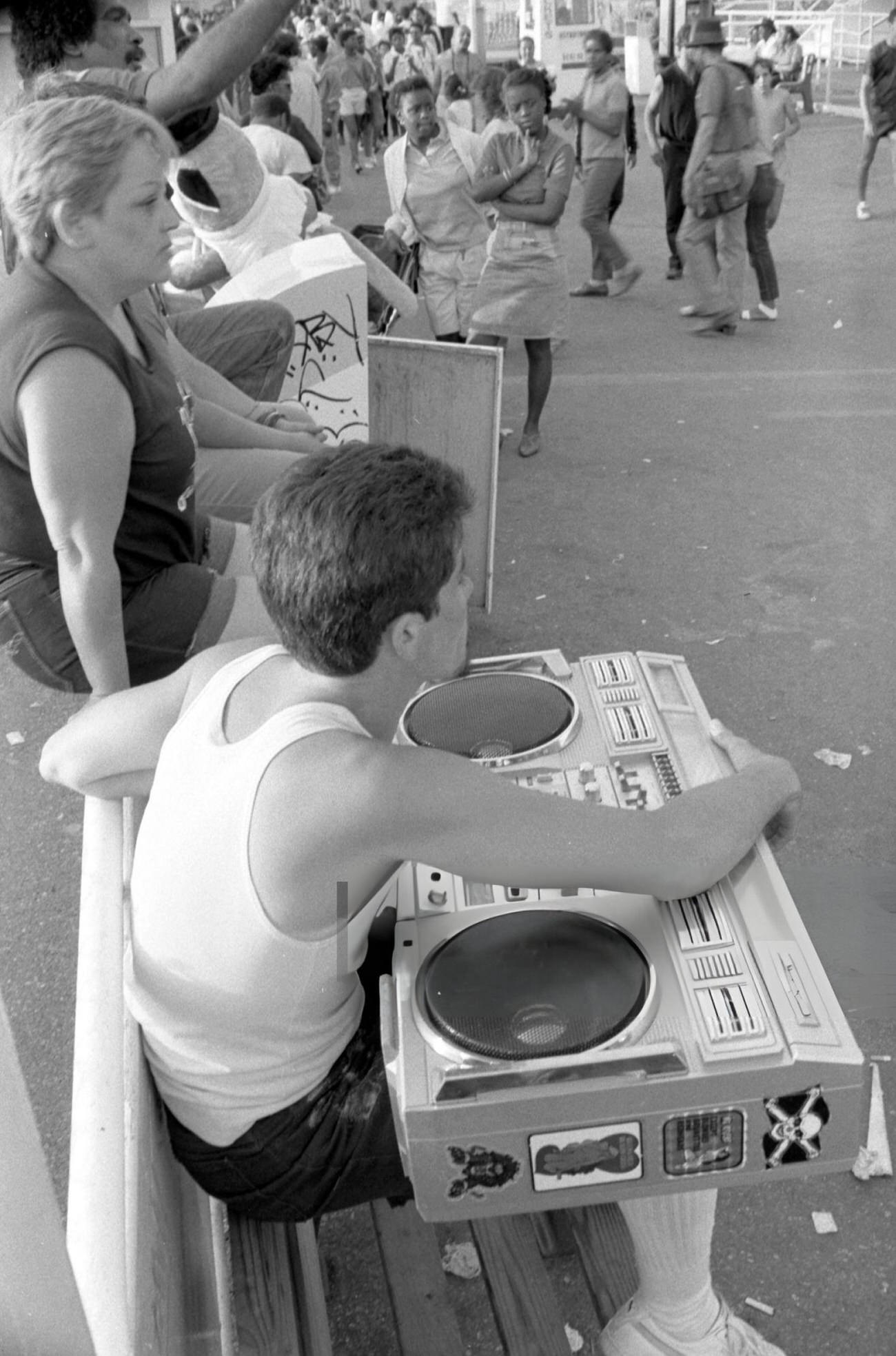 A Man With A Large Boom Box On His Lap At Astroland Park, Coney Island, 1985.