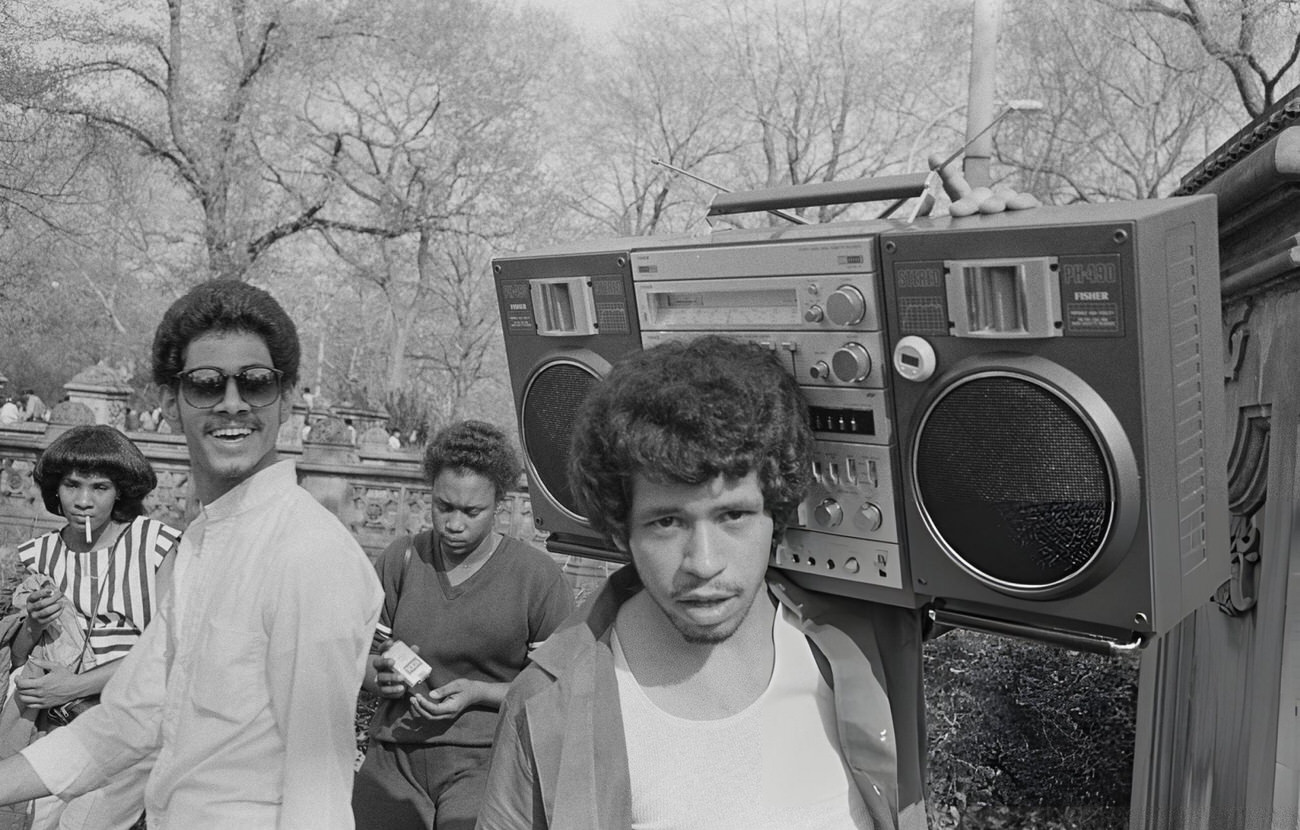 A Young Man With A Fisher Ph 490 Boombox In Central Park, 1980