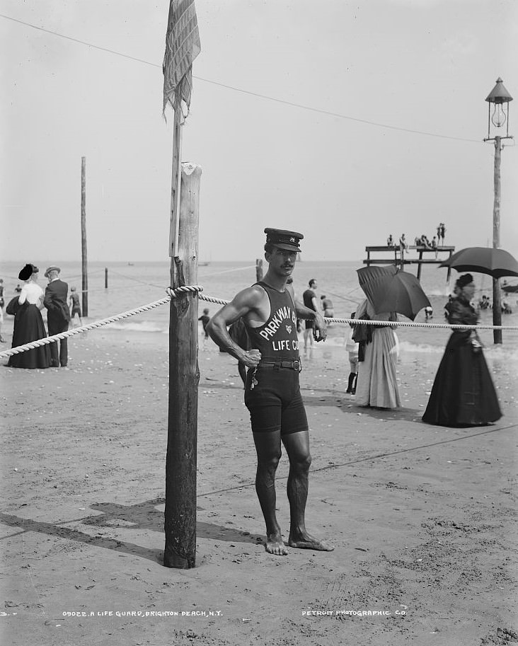 A Lifeguard At Brighton Beach, New York, 1900S.