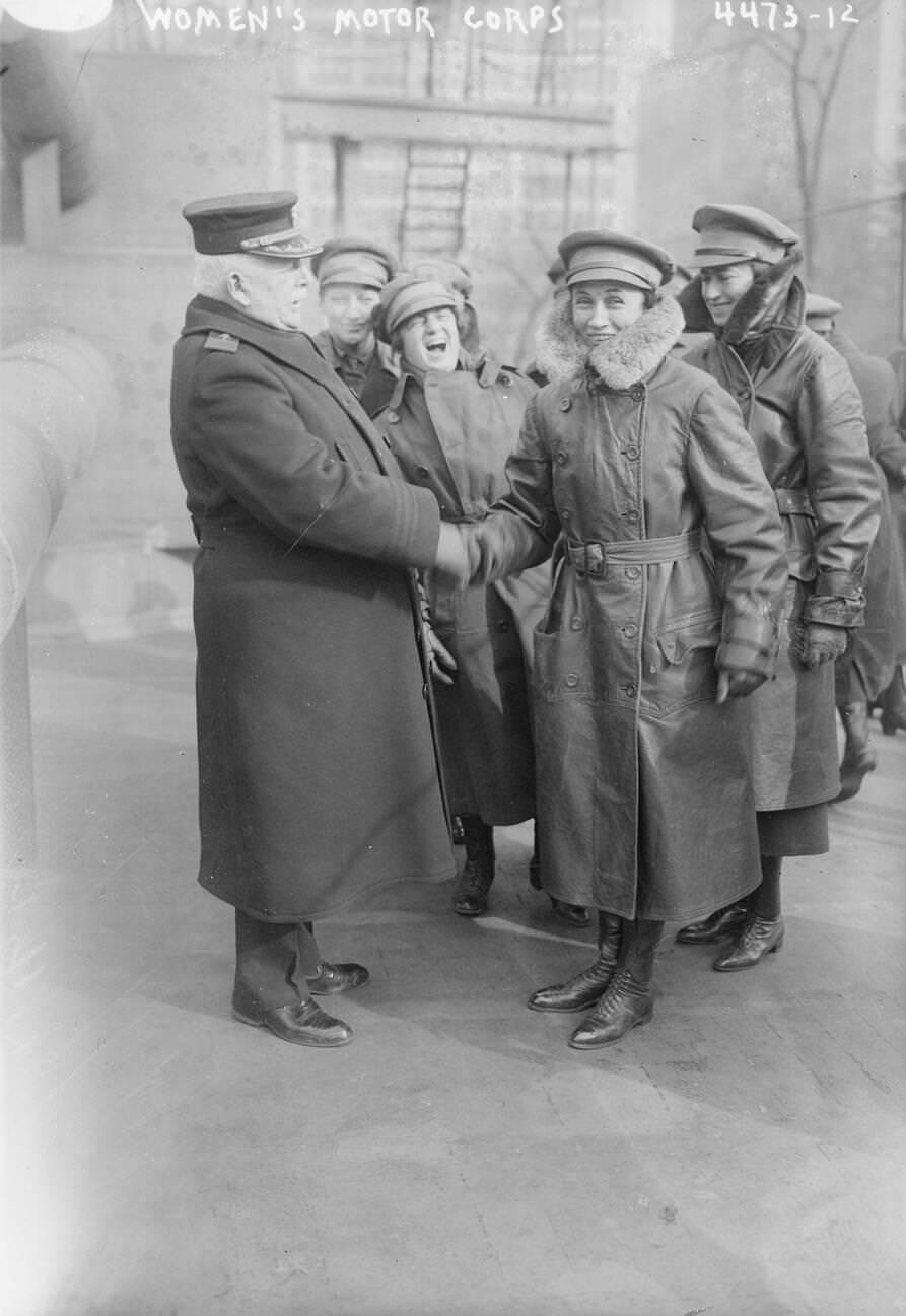 Captain Charles Albert Adams, A U.s. Naval Officer Who Served As The Commander Of The Uss Recruit, With Women Of The Women'S Motor Corps, Part Of The National League Of Women'S Service, 1910S.