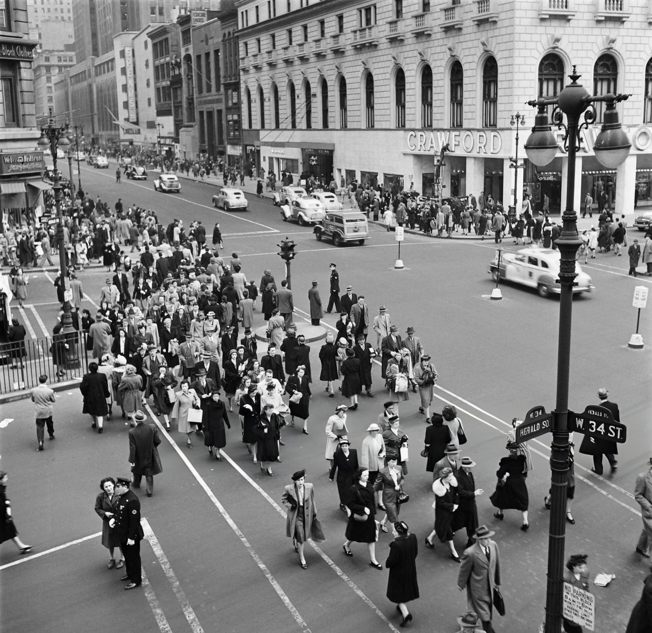 People Cross The Street At The Intersection Of Broadway, Sixth Avenue And 34Th Street, 1947.