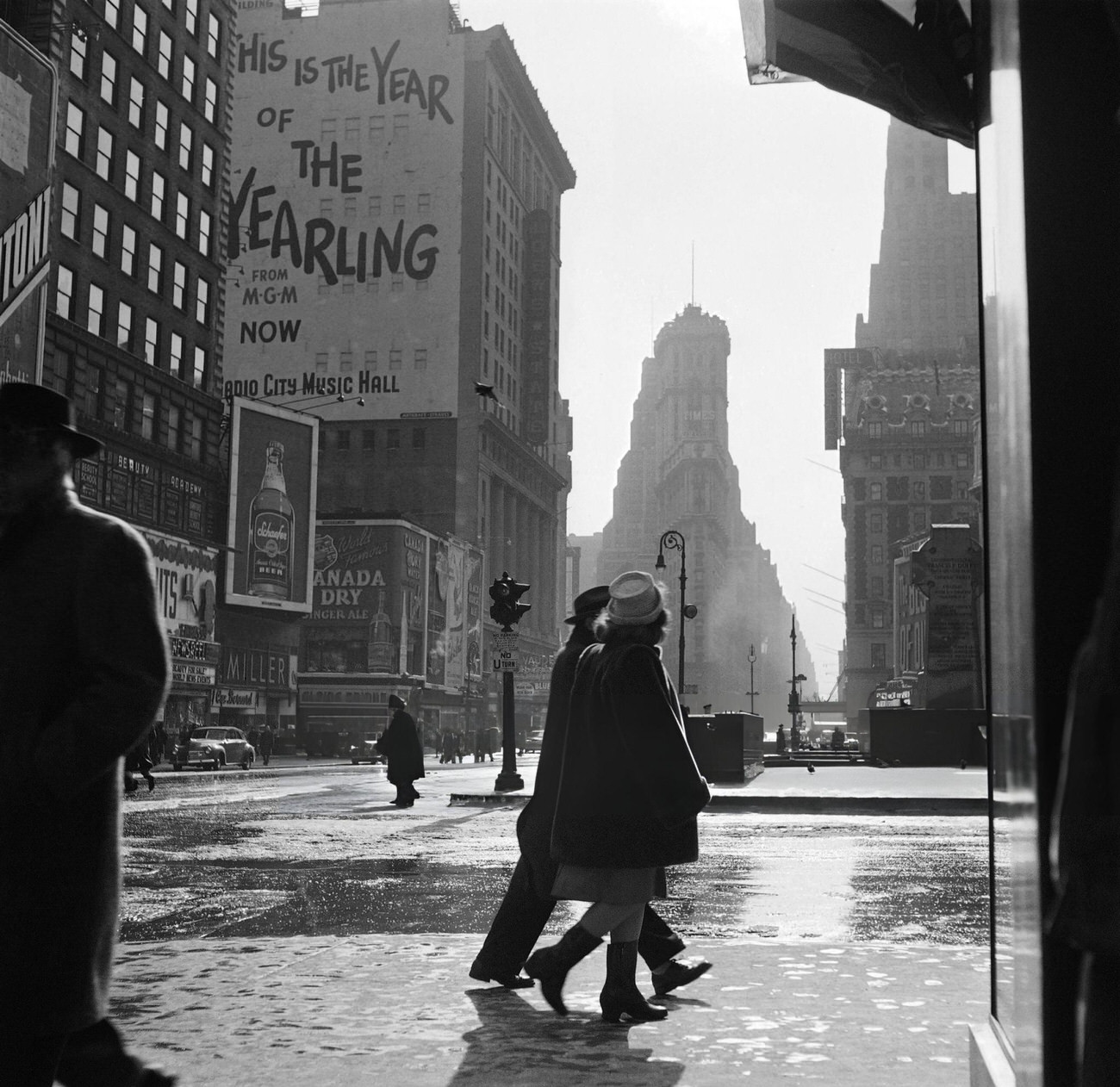 A Couple Walks In Times Square, 1947.