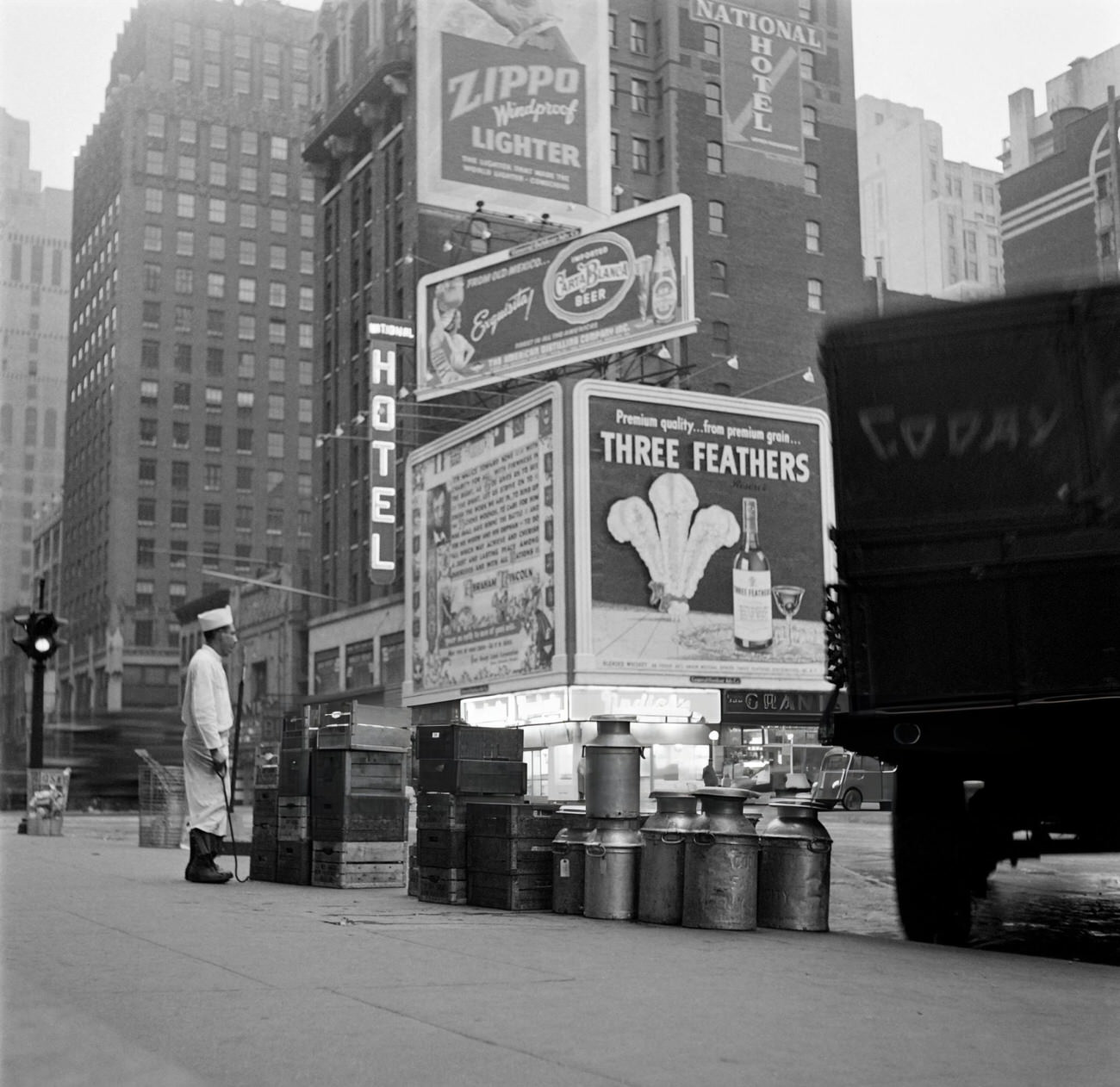 A Chef Of A Restaurant Receives Cans Of Milk And Crates Of Vegetables, Early In A Morning, 1947.