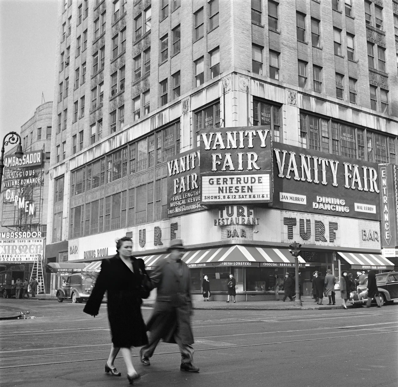 A Couple Crosses The Street At The Corner Of Broadway And West 49Th Street, 1947.