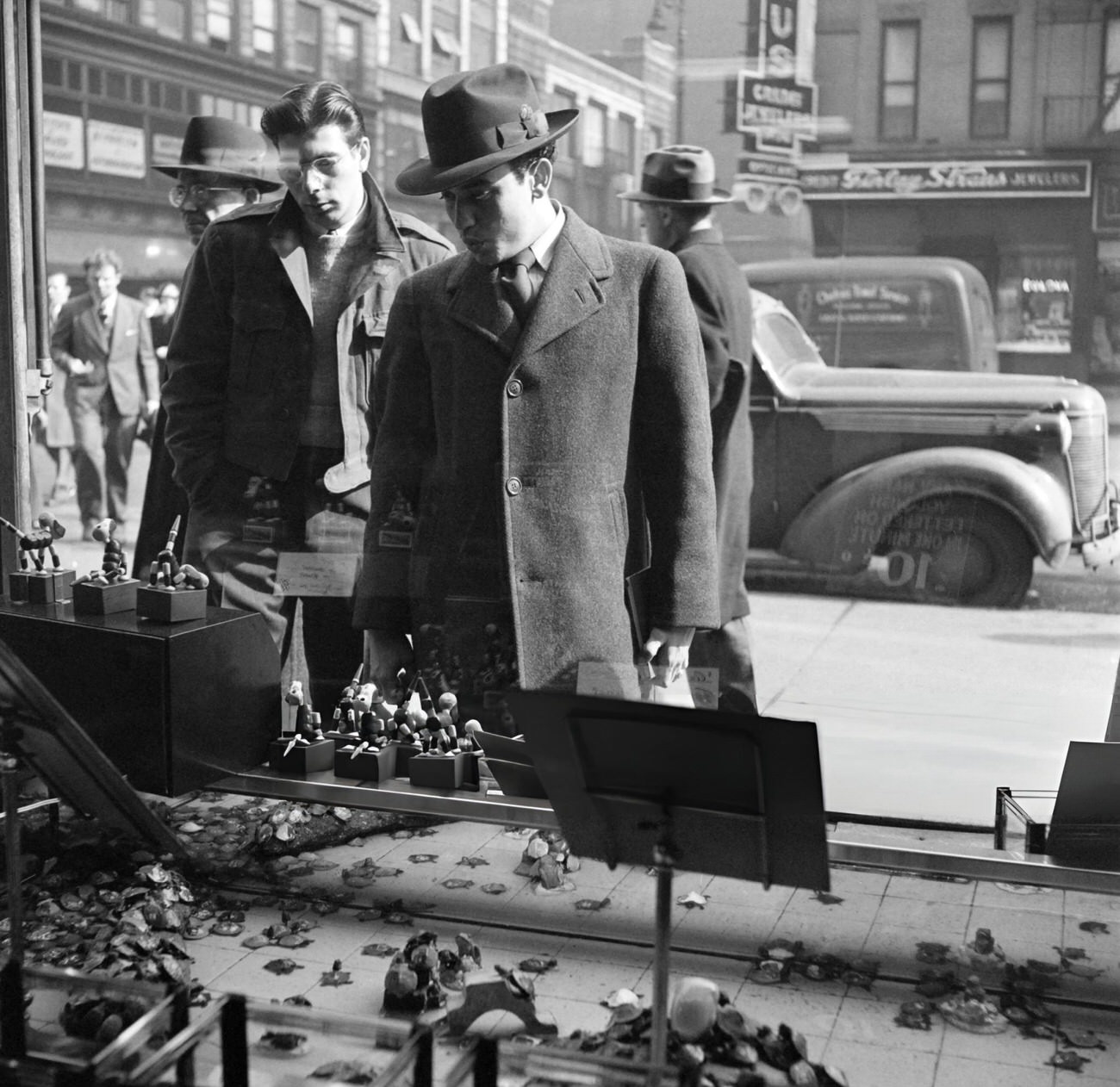 Two Men Watch Hundreds Of Small Freshwater Turtles On Display At An Animal Shop In Times Square, 1947.