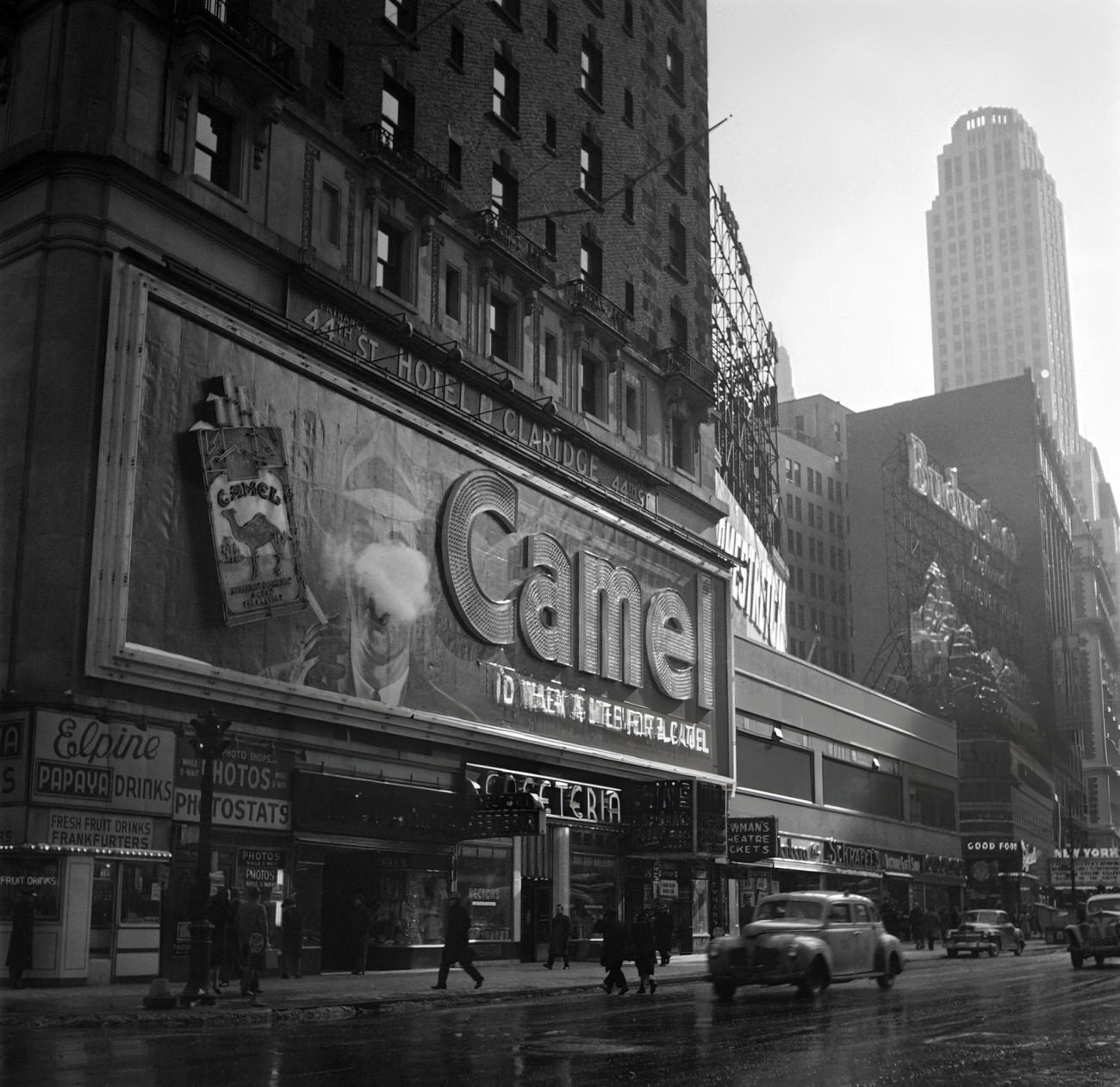 A Billboard For Camel Cigarettes Is Displayed On The Hotel Claridge, 1947.