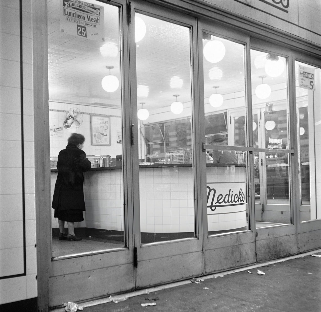 A Woman Has A Drink In An Empty Night Bar On Broadway, 1947.