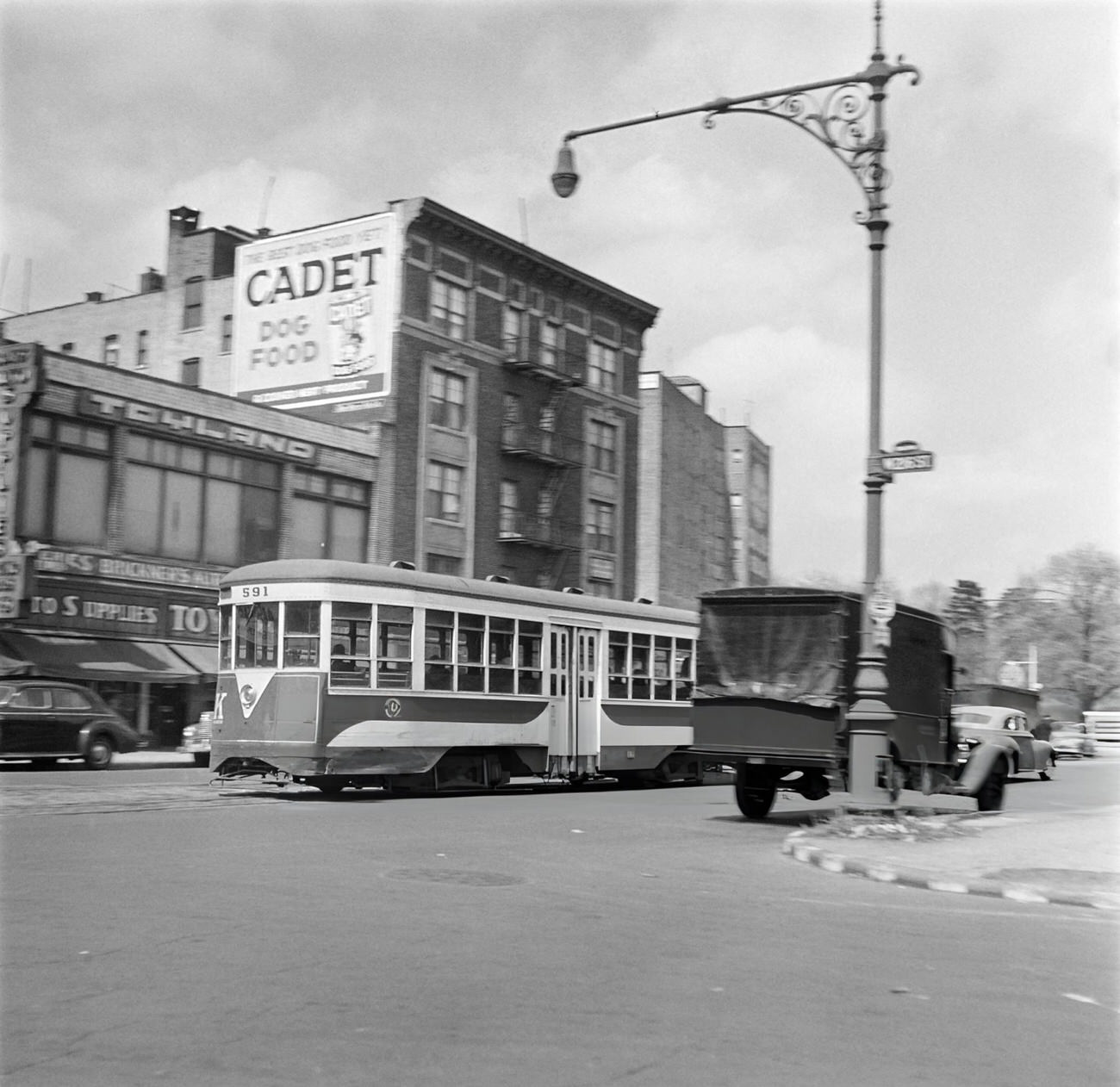 A Tramway Passes By On Broadway, 1947.