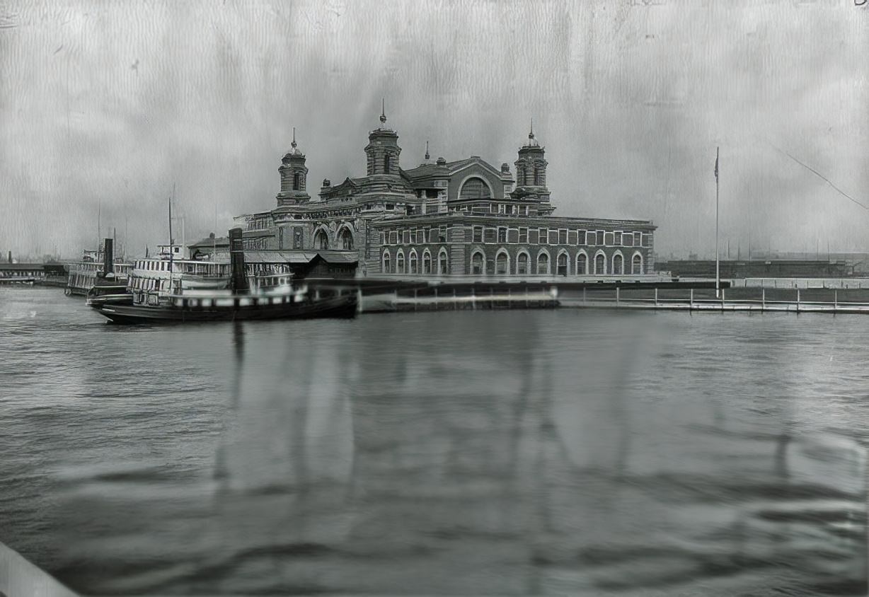 View Of Ellis Island, N.y., Looking Across Water Toward Immigration Station, Ca. 1913.